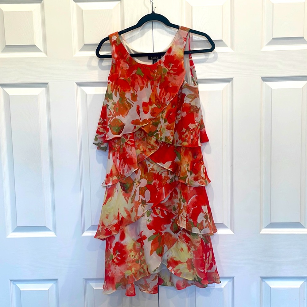 SLNY Floral Layered Dress - Red and Green